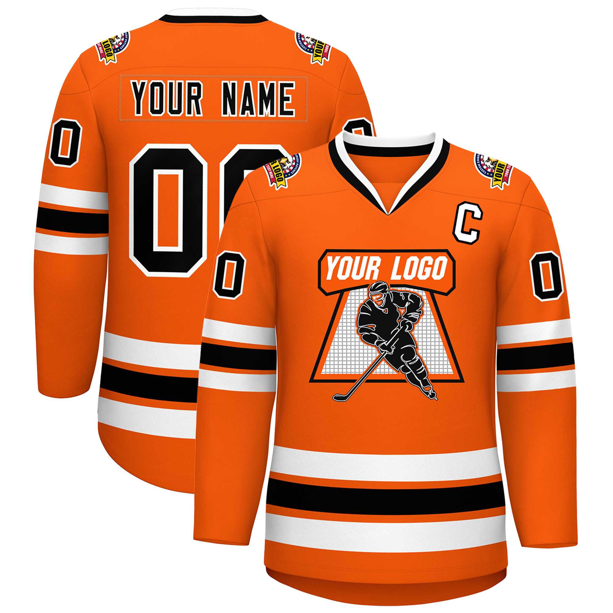 Maillot de hockey de style classique orange noir-blanc personnalisé