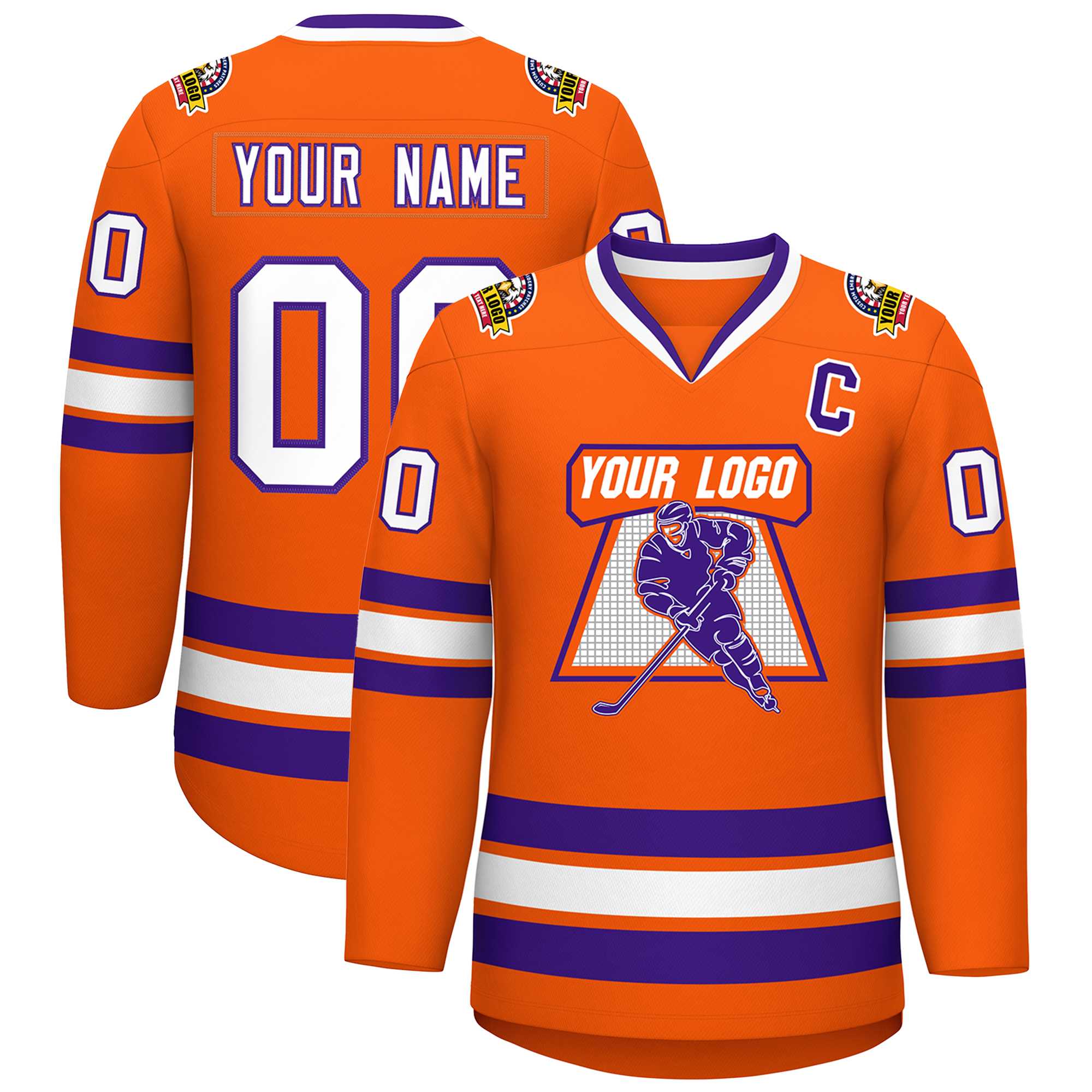 Custom Orange White-Purple Classic Style Hockey Jersey