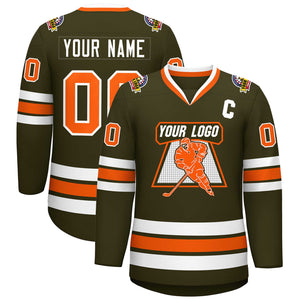 Custom Olive Orange-White Classic Style Hockey Jersey