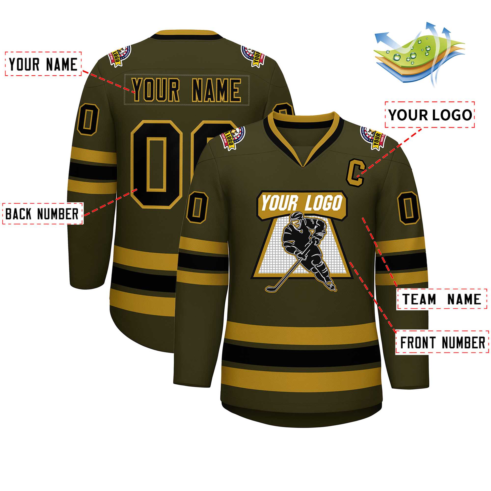 Custom Olive Black-Old Gold Classic Style Hockey Jersey