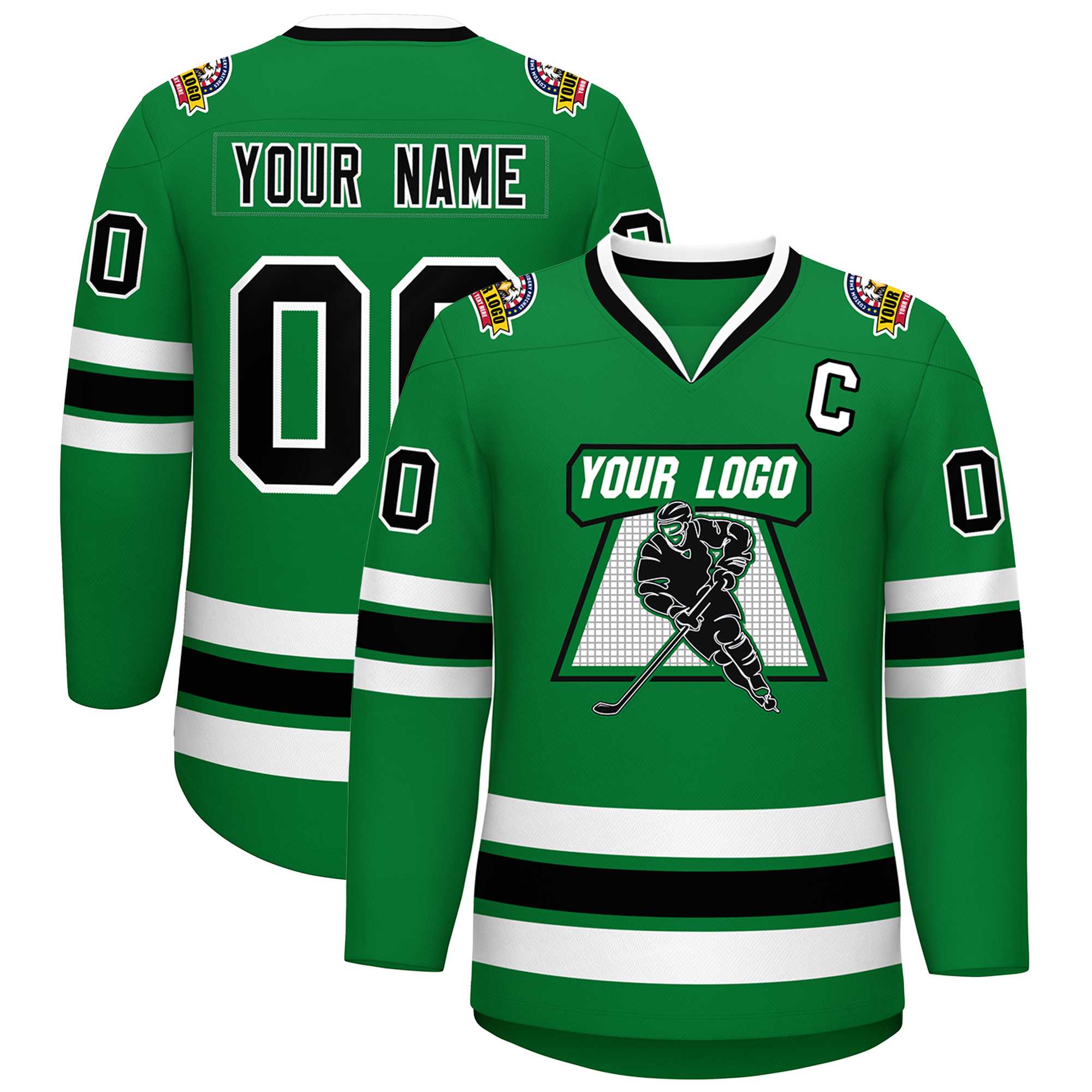 Custom Kelly Green Black-White Classic Style Hockey Jersey