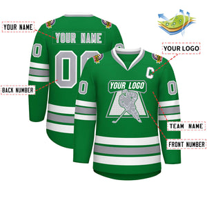 Custom Kelly Green Gray-White Classic Style Hockey Jersey