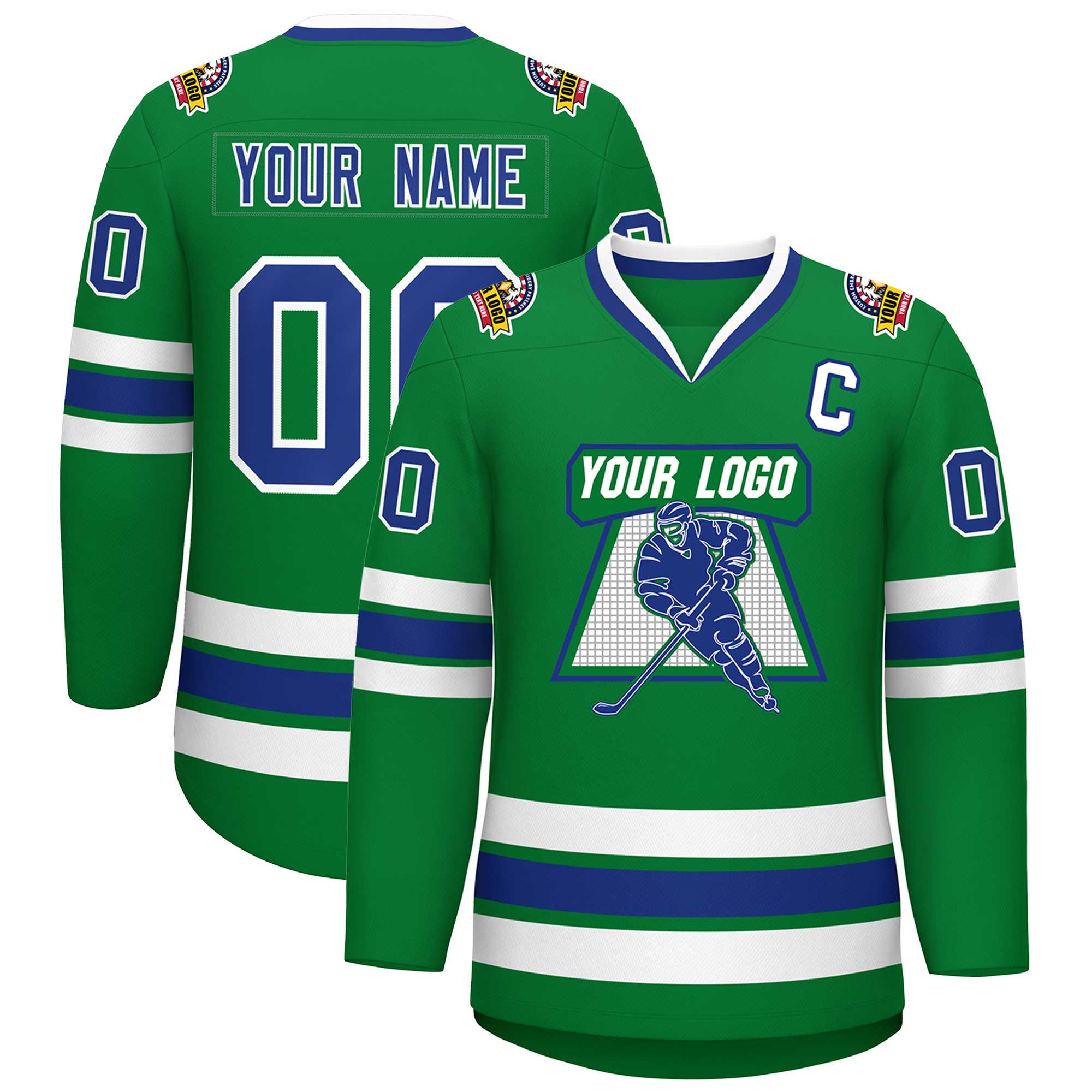 Custom Kelly Green Royal-White Classic Style Hockey Jersey