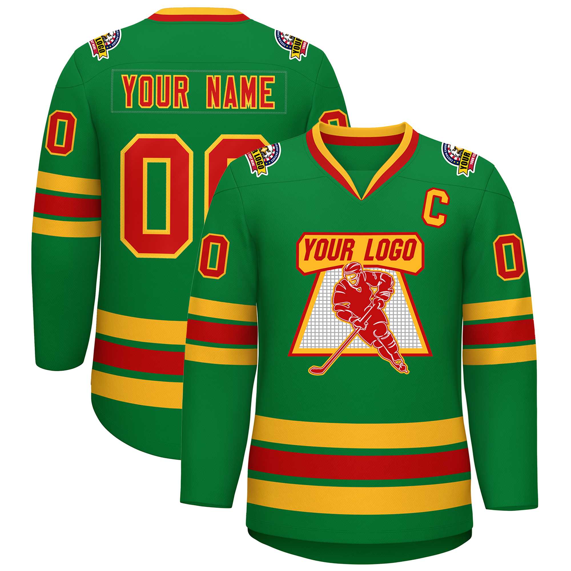 Custom Kelly Green Red-Gold Classic Style Hockey Jersey