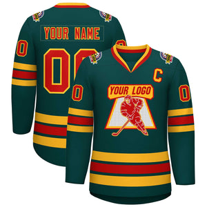 Custom Midnight Green Red-Gold Classic Style Hockey Jersey