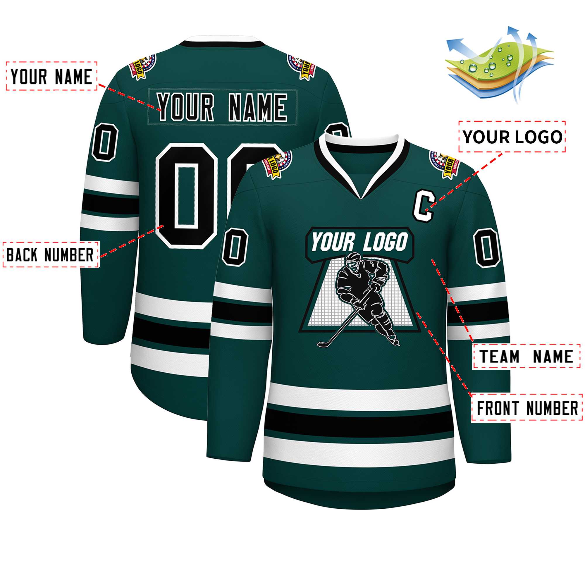 Custom Midnight Green Black-White Classic Style Hockey Jersey