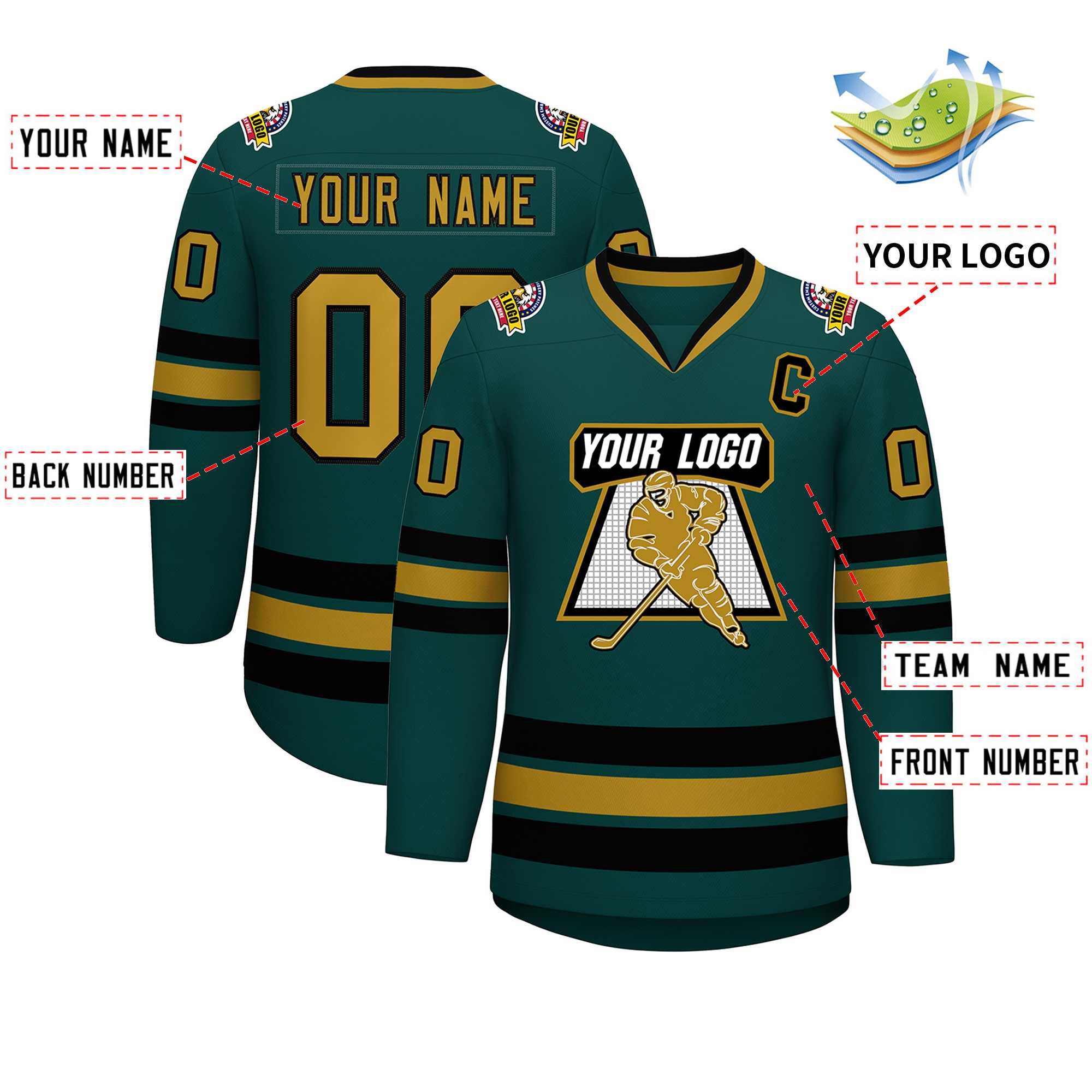 Custom Midnight Green Old Gold-Black Classic Style Hockey Jersey