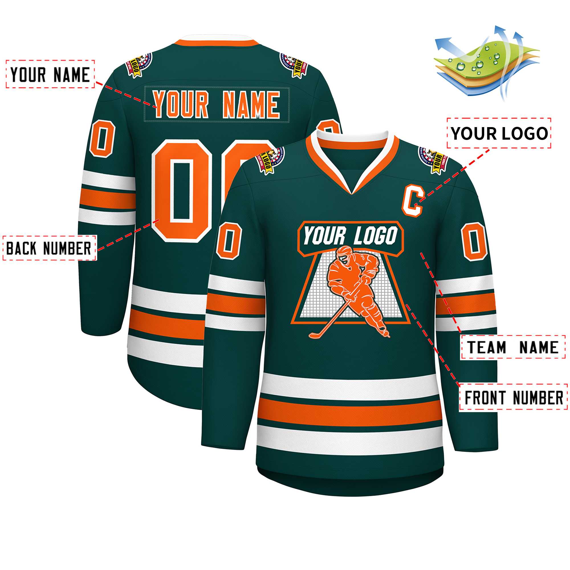 Custom Midnight Green Orange-White Classic Style Hockey Jersey