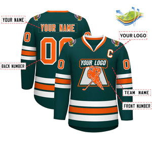 Maillot de hockey de style classique personnalisé vert minuit orange-blanc