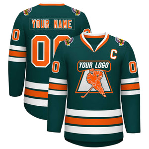 Maillot de hockey de style classique personnalisé vert minuit orange-blanc