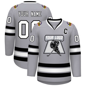 Maillot de hockey de style classique gris blanc-noir personnalisé