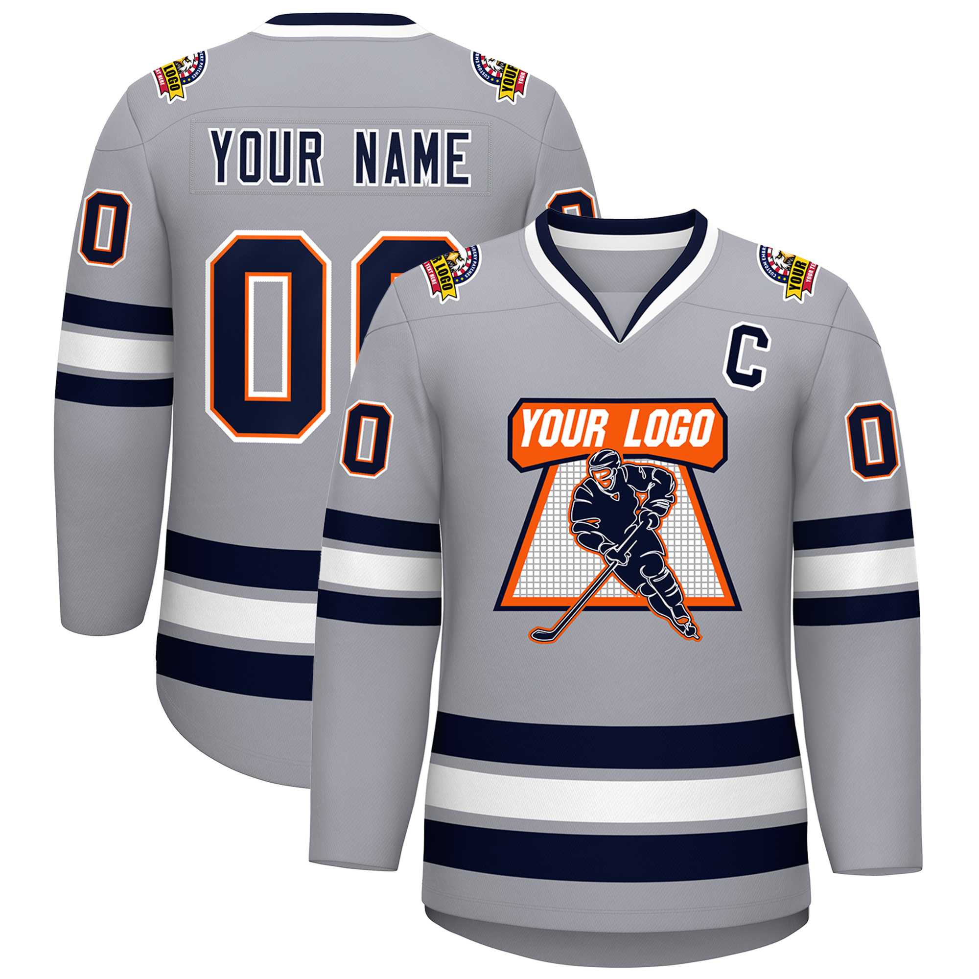 Custom Gray Navy Orange-White Classic Style Hockey Jersey