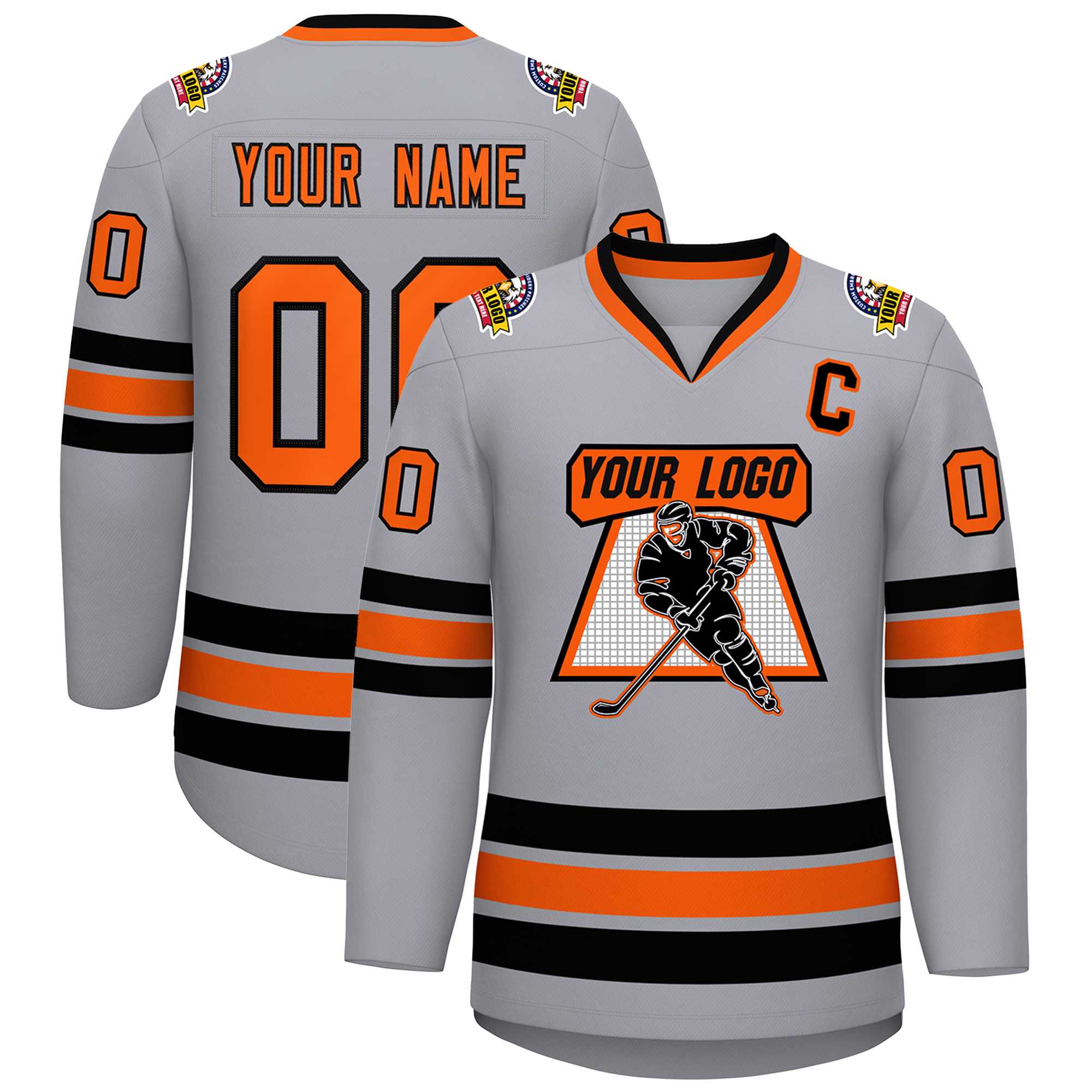 Custom Gray Orange-Black Classic Style Hockey Jersey