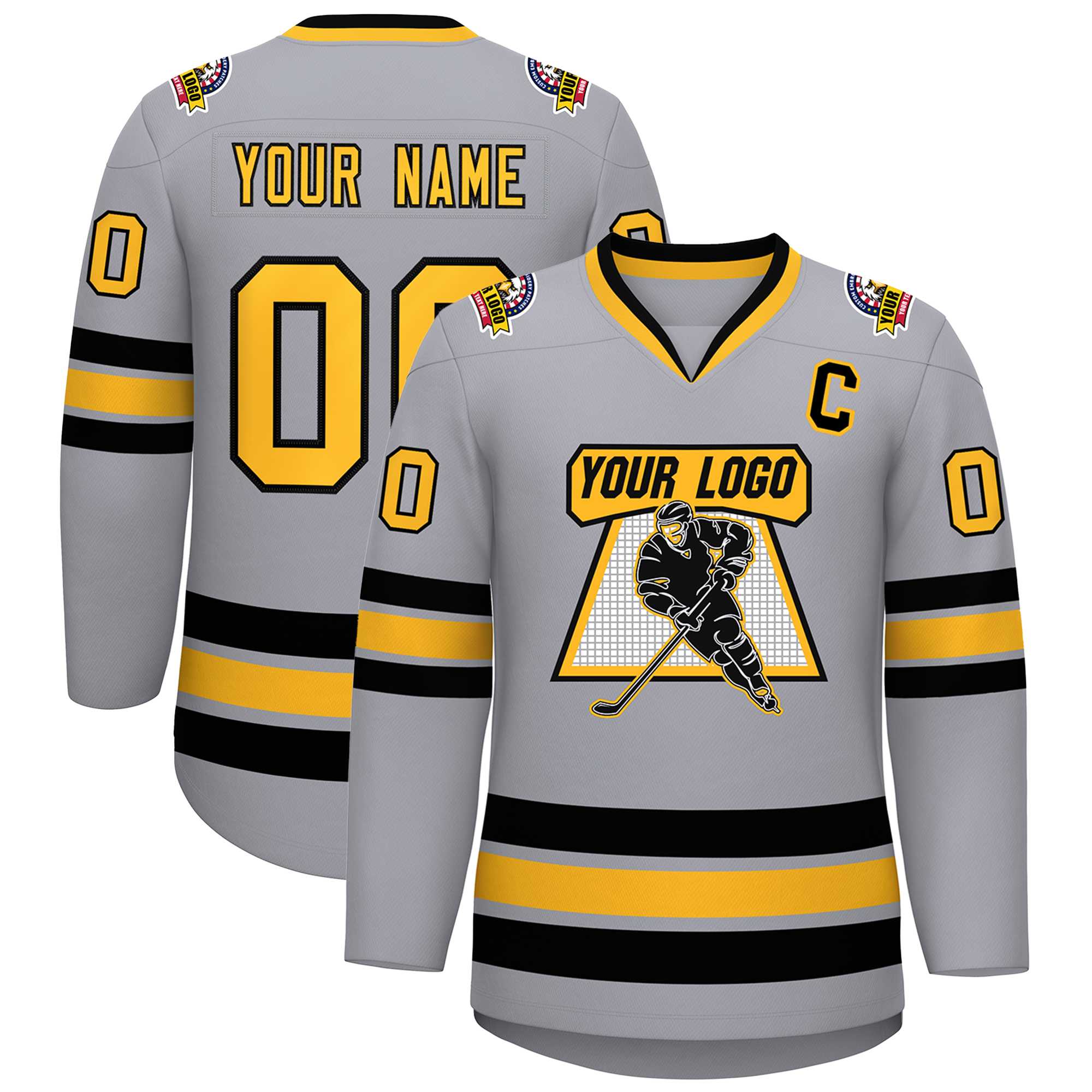 Custom Gray Gold-Black Classic Style Hockey Jersey