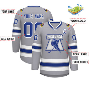 Custom Gray Royal-White Classic Style Hockey Jersey