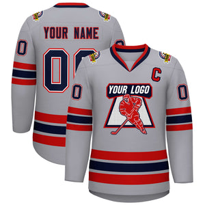 Custom Gray Navy White-Red Classic Style Hockey Jersey