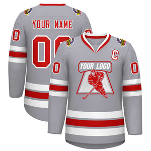 Custom Gray Red-White Classic Style Hockey Jersey