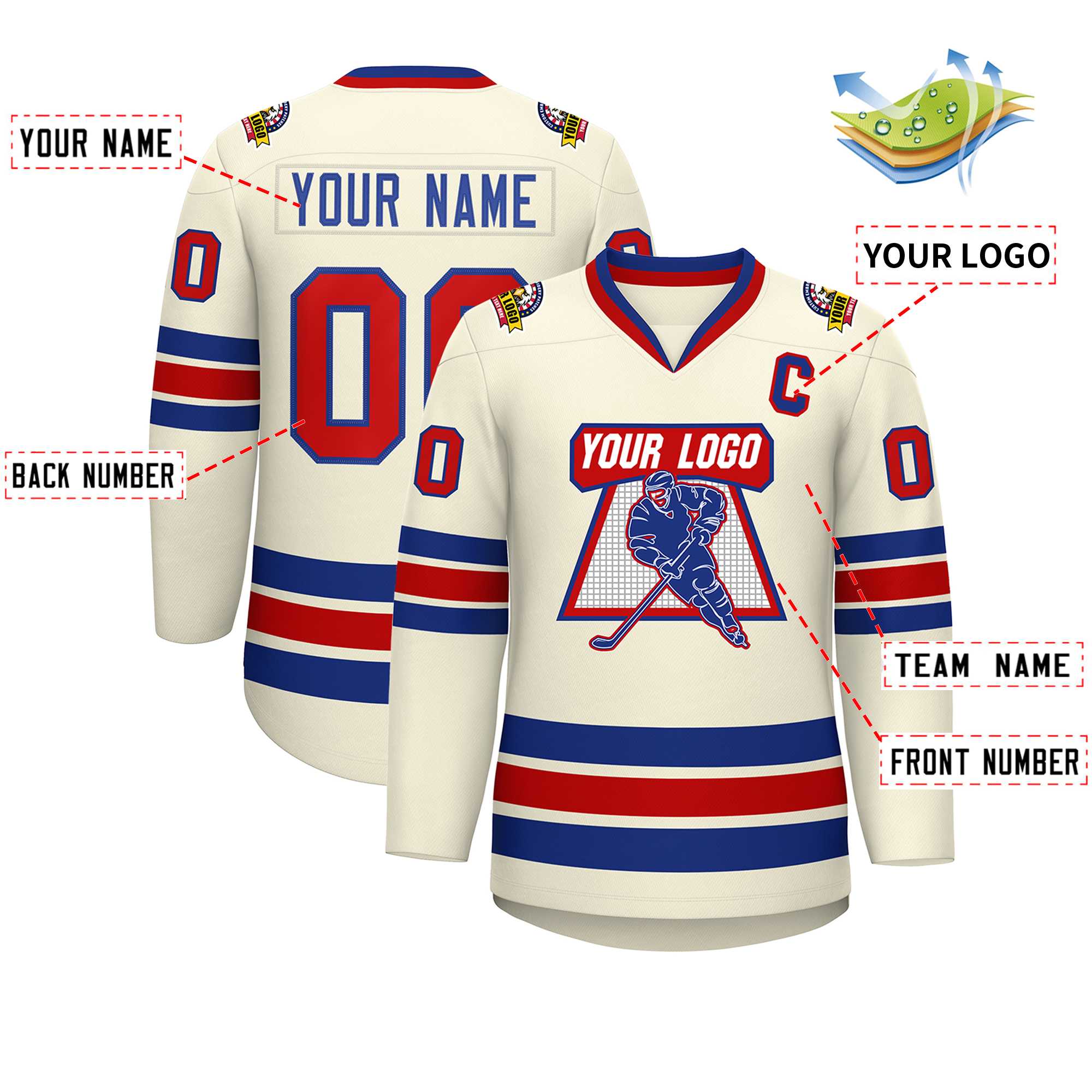 Custom Khaki Red-Royal Classic Style Hockey Jersey