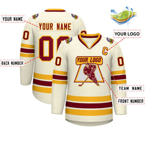 Custom Khaki Crimson-Gold Classic Style Hockey Jersey