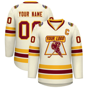 Custom Khaki Crimson-Gold Classic Style Hockey Jersey