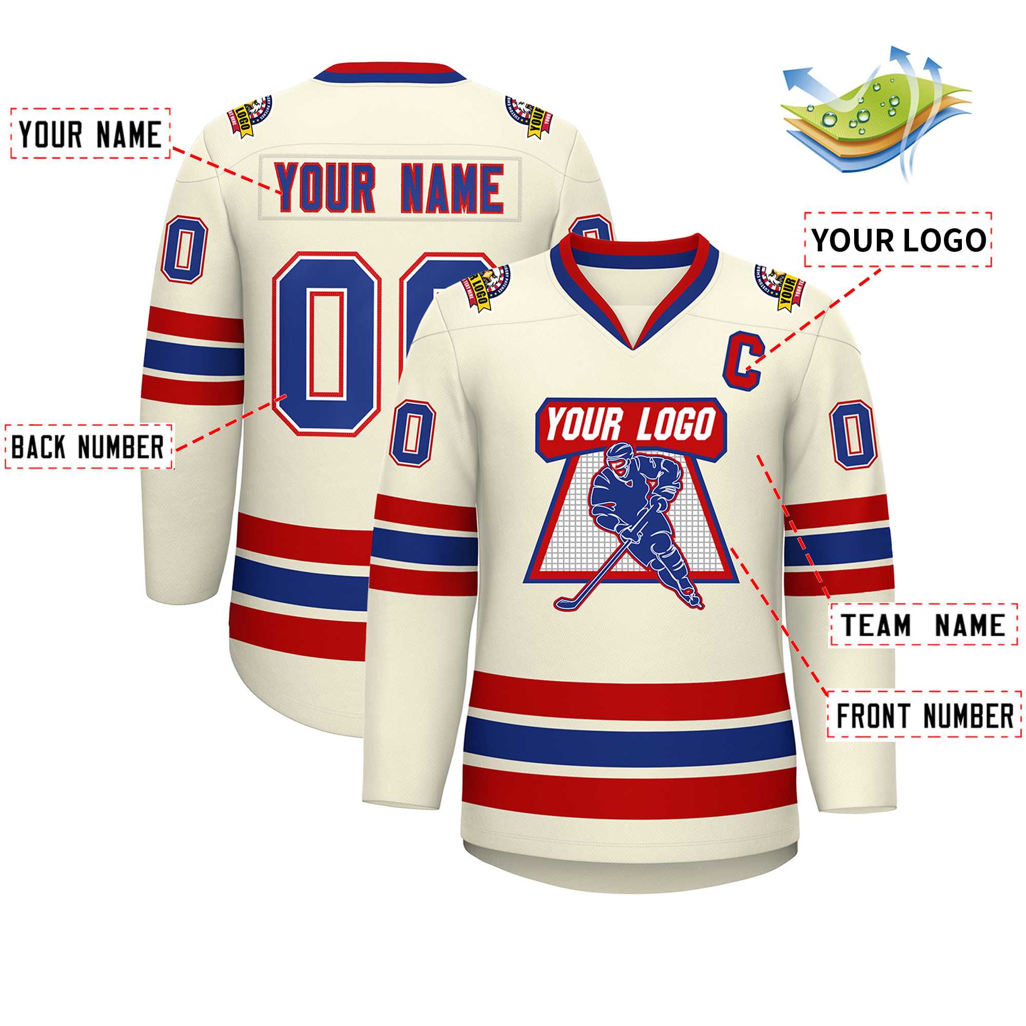 Custom Khaki Royal White-Red Classic Style Hockey Jersey