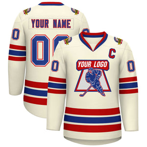 Custom Khaki Royal White-Red Classic Style Hockey Jersey