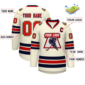 Custom Khaki Red Old Gold-Navy Classic Style Hockey Jersey