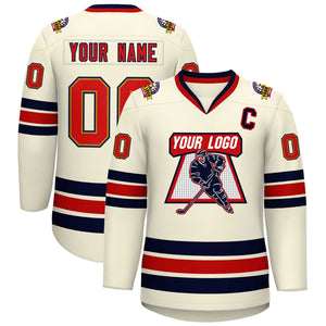 Custom Khaki Red Old Gold-Navy Classic Style Hockey Jersey