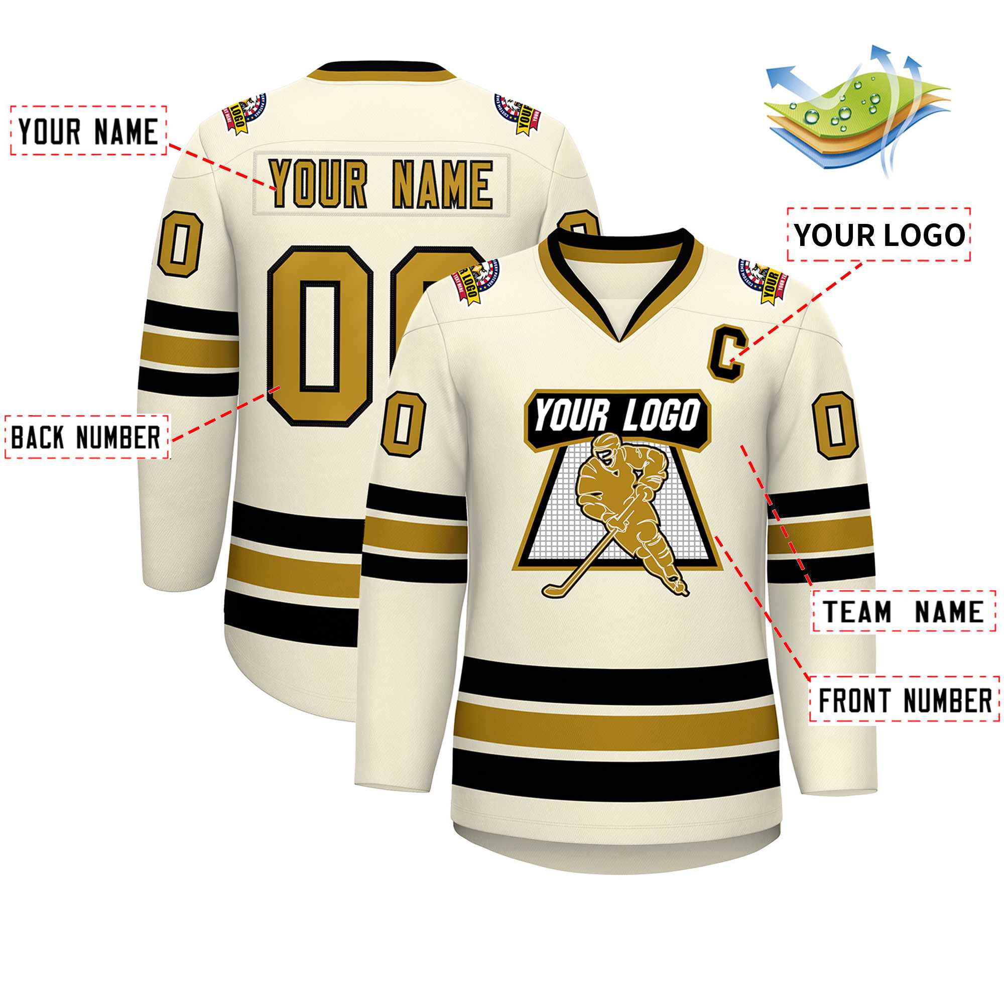 Custom Khaki Old Gold-Black Classic Style Hockey Jersey