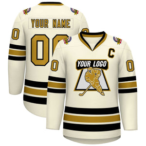 Custom Khaki Old Gold-Black Classic Style Hockey Jersey