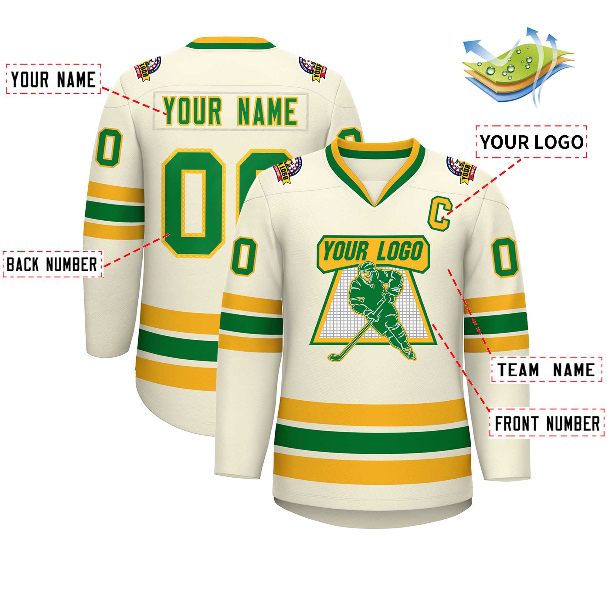 Custom Khaki Kelly Green-Gold Classic Style Hockey Jersey