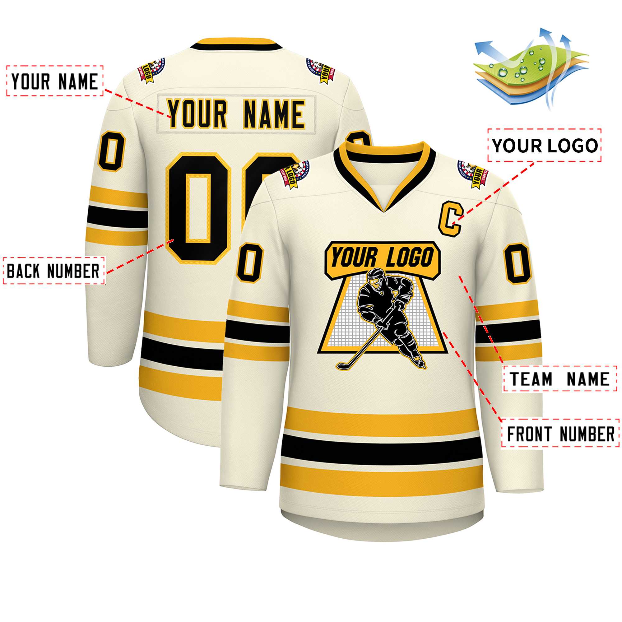 Custom Khaki Black-Gold Classic Style Hockey Jersey