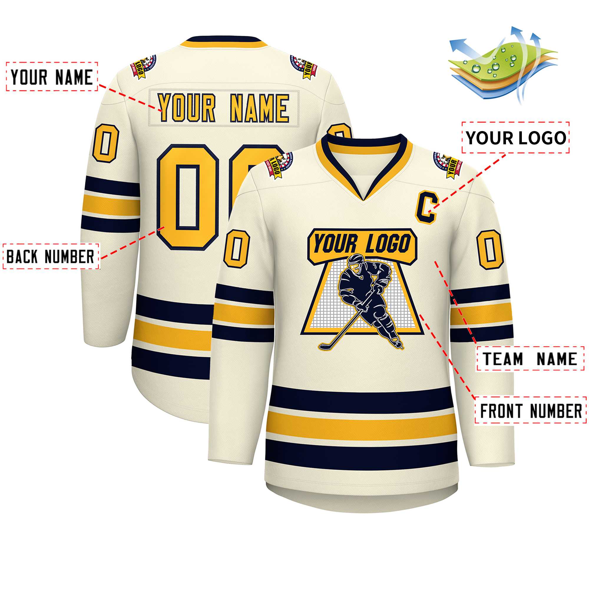 Custom Khaki Gold-Navy Classic Style Hockey Jersey