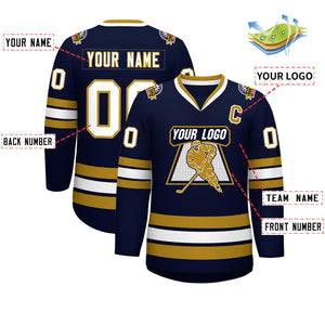 Custom Navy White-Old Gold Classic Style Hockey Jersey