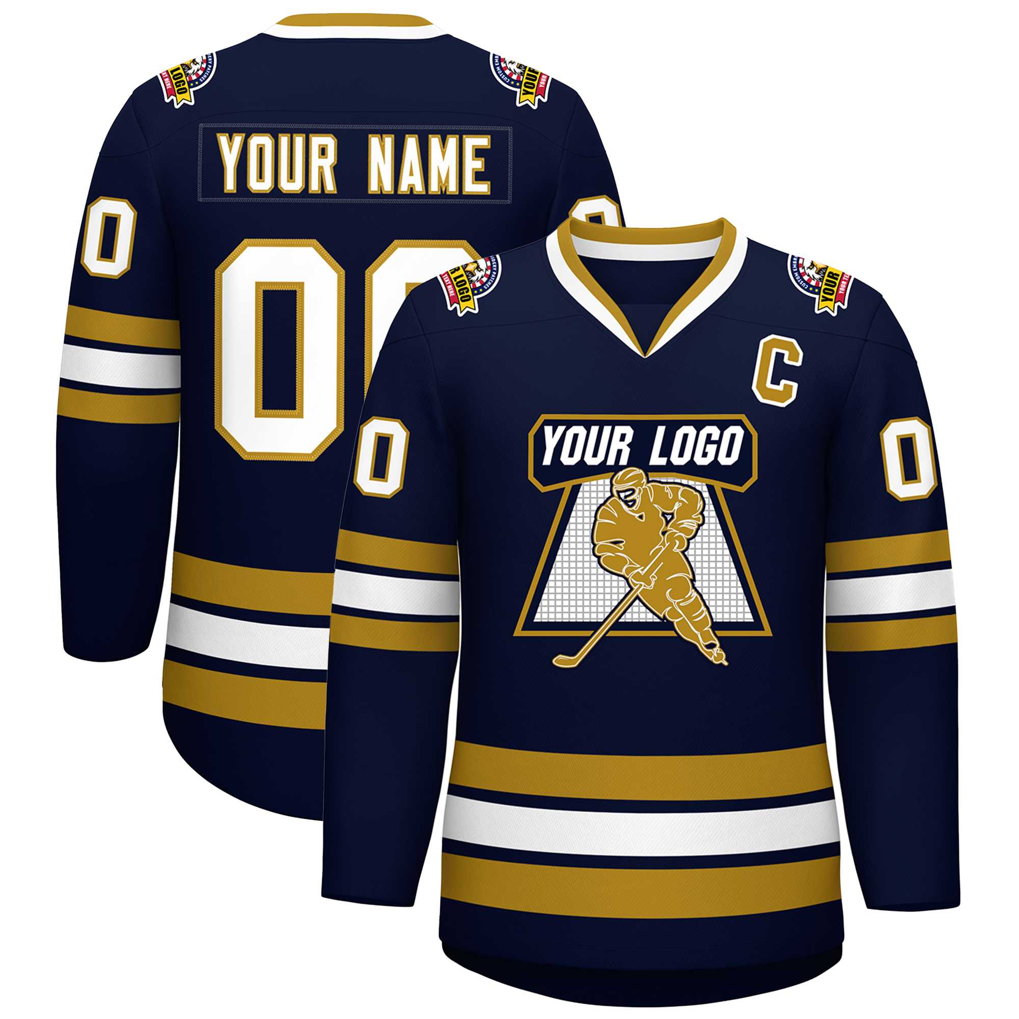 Custom Navy White-Old Gold Classic Style Hockey Jersey