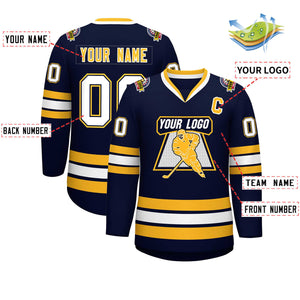 Custom Navy White Navy-Gold Classic Style Hockey Jersey