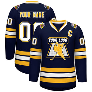 Custom Navy White Navy-Gold Classic Style Hockey Jersey