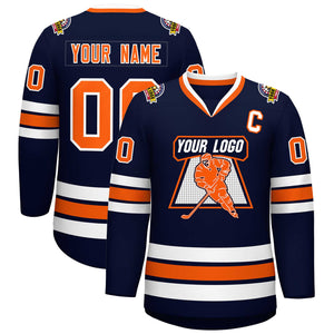 Custom Navy Orange-White Classic Style Hockey Jersey