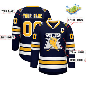 Custom Navy Gold-White Classic Style Hockey Jersey