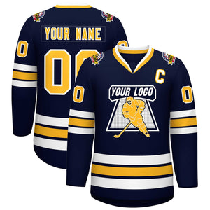 Custom Navy Gold-White Classic Style Hockey Jersey