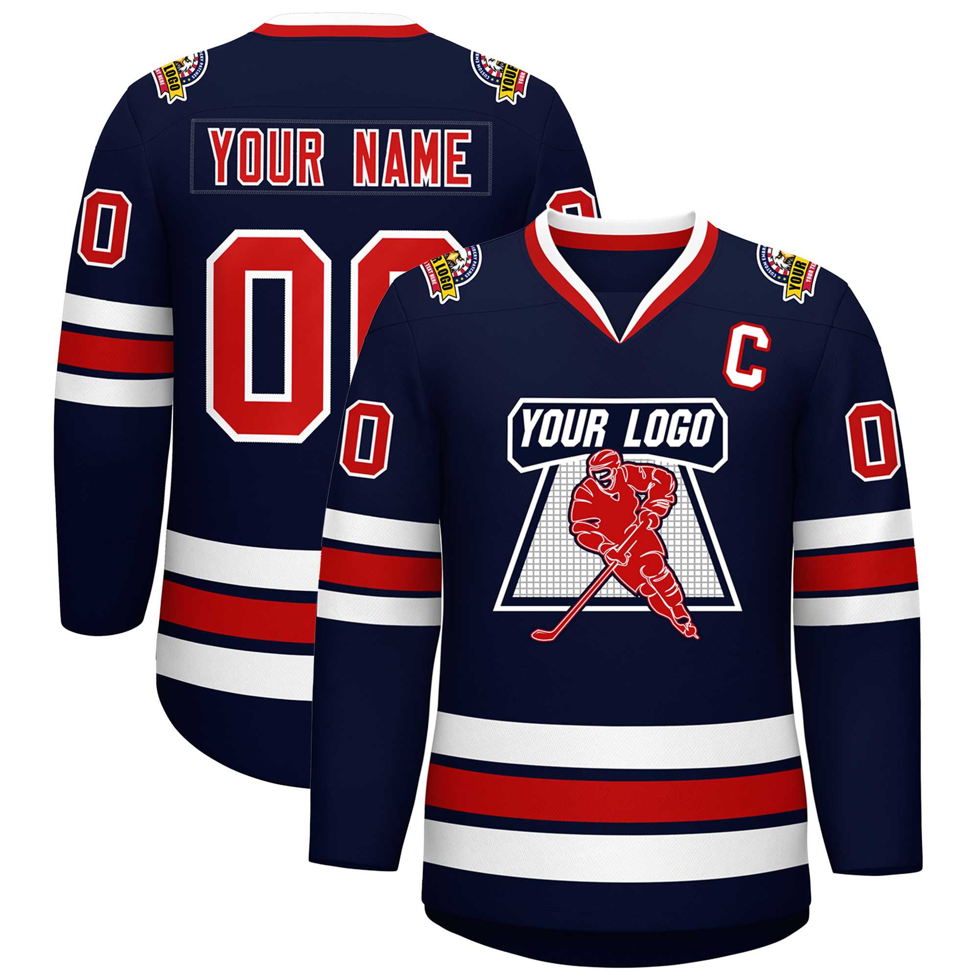 Custom Navy Red-White Classic Style Hockey Jersey