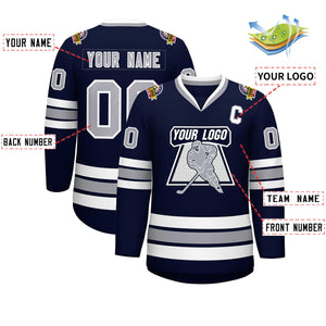 Custom Navy Gray-White Classic Style Hockey Jersey