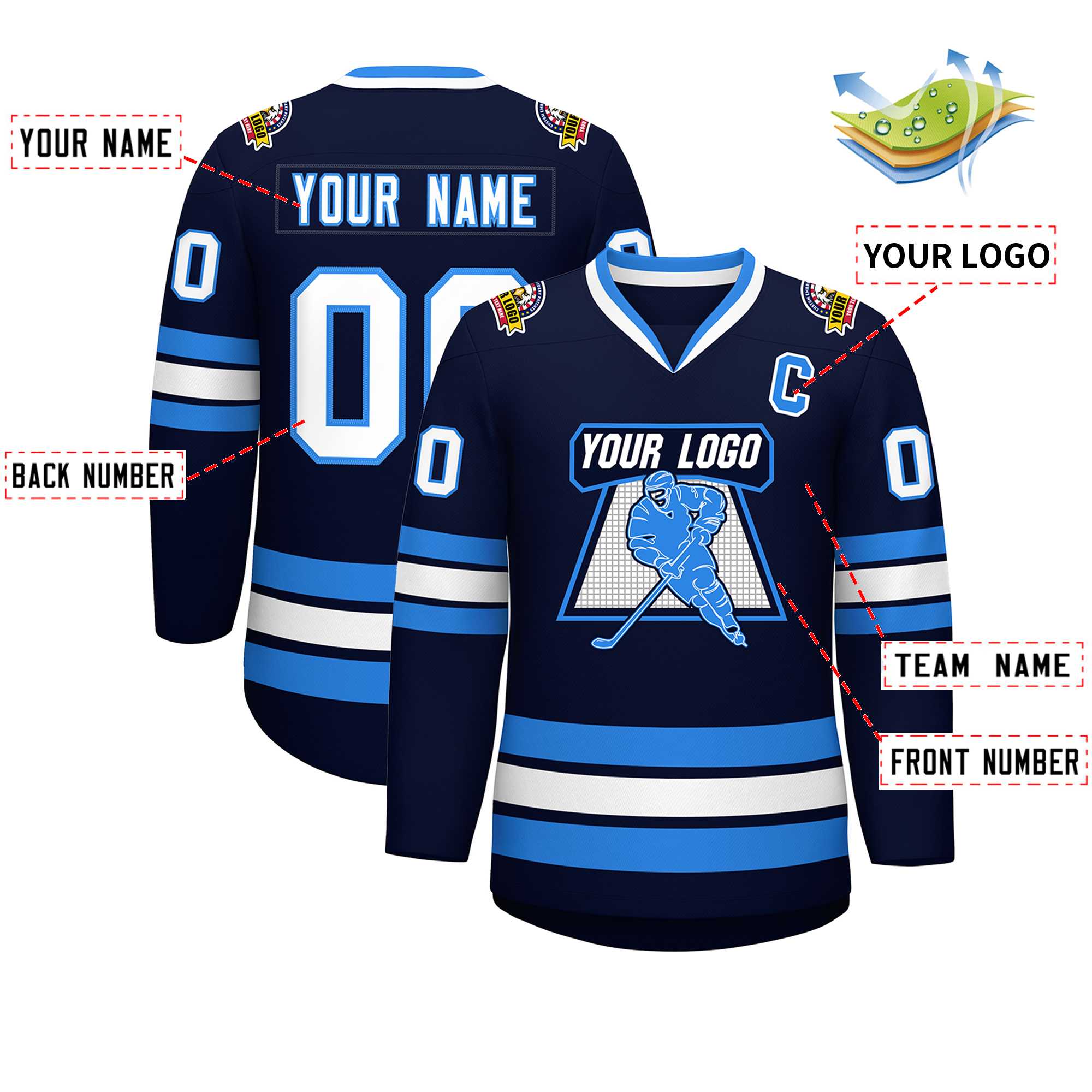 Custom Navy White-Powder Blue Classic Style Hockey Jersey