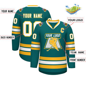 Custom Aqua White-Gold Classic Style Hockey Jersey