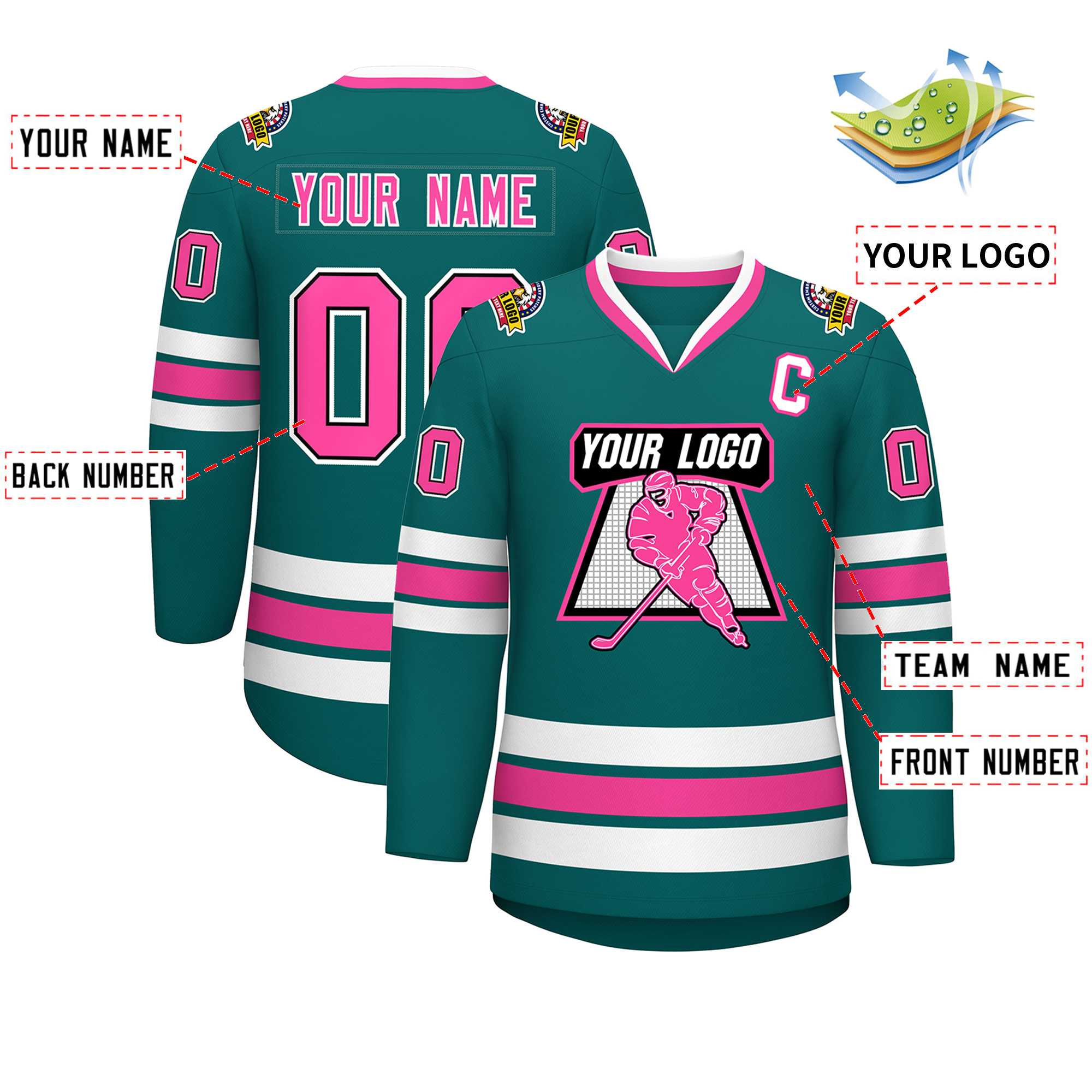 Custom Aqua Pink Black-White Classic Style Hockey Jersey