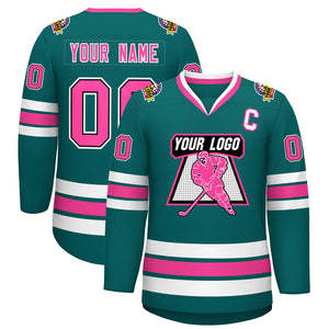 Maillot de hockey de style classique personnalisé Aqua Pink Noir-Blanc