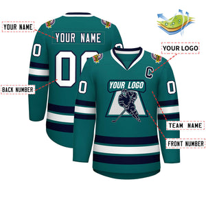 Maillot de hockey de style classique Aqua blanc-marine personnalisé