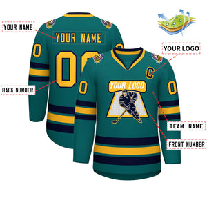 Custom Aqua Gold-Navy Classic Style Hockey Jersey