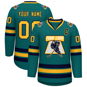 Custom Aqua Gold-Navy Classic Style Hockey Jersey