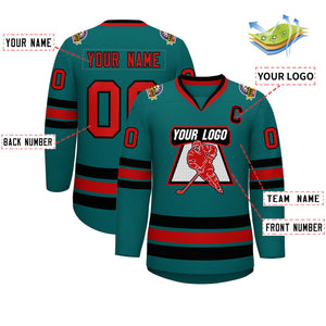 Maillot de hockey de style classique Aqua rouge-noir personnalisé